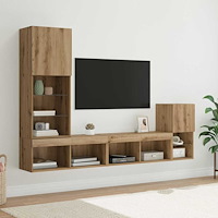vidaXL TV Vägg Enheter med LED -remsljus Artisan Ek Konstruerat trä