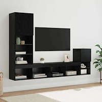 vidaXL TV Vägg Enheter med LED -remsljus Svart Ek Konstruerat trä