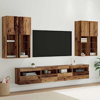 vidaXL TV-väggskåpsset med LED-lampor Väggmonterad 7 pcs Gammalt trä