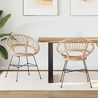 vidaXL Matstol 2 pcs Naturfärg 65 x 55,5 x 81 cm Rattan och Järn