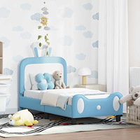 vidaXL Sängram för småbarn med huvudgavel Blå 70 x 140 cm PU