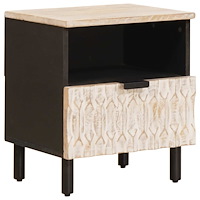 vidaXL Nattduksbord med låda Vit 40 x 33 x 46 cm Massivt mangoträ