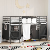 vidaXL Barns LOFT SÄNG RAM med Gardiner Svart 74,5 x 190 cm