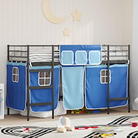 vidaXL Barns LOFT SÄNG RAM med Gardiner Svart och blå 90 x 190 cm