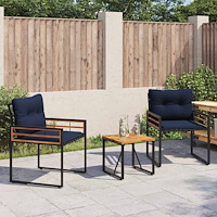 vidaXL Utemöbelset med kudde 3 pcs Marinblå