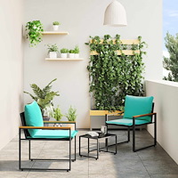 vidaXL Möbelset med kudde 3 pcs Svart och turkos Rotting