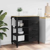 vidaXL Köksvagn Svart 88,5 x 40 x 84 cm Massiv furu