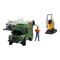 Bruder Bruder Land Rover Defender with trailer, JCB excavator and m...