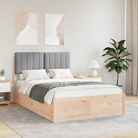 vidaXL Sängram med Klädd Huvudgavel Ljusgrå 120 x 200 cm Massiv furu