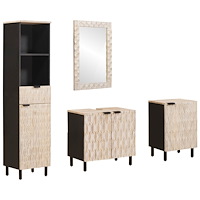 vidaXL Badrum Set med låda 4 pcs Vit Tvätt Finish Massivt mangoträ