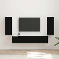 vidaXL TV väggskåp set Väggmonterad 4 pcs Svart Konstruerat trä