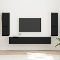 vidaXL TV-bänkset Väggmonterad 4 pcs Svart Konstruerat trä