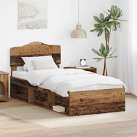 vidaXL Sängram med huvudgavel Gammalt trä 75 x 190 cm Massiv furu