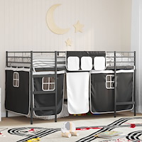 vidaXL Barns LOFT SÄNG RAM med Gardiner Svart 90 x 201 cm