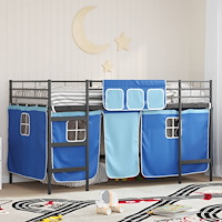 vidaXL Barns LOFT SÄNG RAM med Gardiner Svart och blå 80 x 201 cm