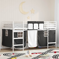 vidaXL Barns LOFT SÄNG RAM med Gardiner Vit och svart 90 x 201 cm