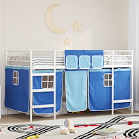 vidaXL Barns LOFT SÄNG RAM med Gardiner Vit och Blå 107 x 201 cm