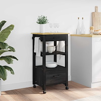 vidaXL Köksvagn Svart 88,5 x 40 x 48 cm Massiv furu