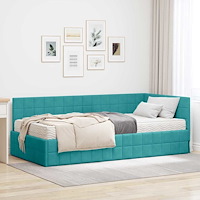 vidaXL Hörn Sängram med Madrass med huvudgavel 2 pcs Turkos Sammet