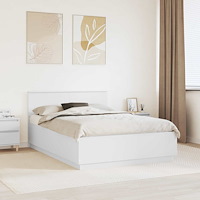 vidaXL Sängram med LED -remsljus Vit 150 x 200 cm Konstruerat trä