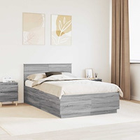 vidaXL Sängram med huvudgavel Grå Sonoma 120 x 200 cm Konstruerat trä