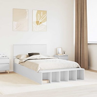 vidaXL Sängram med hylla med lagring Vit 135 x 190 cm Konstruerat trä