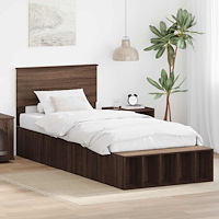 vidaXL Sängram med hylla Brun Ek 75 x 190 cm Konstruerat trä