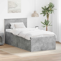 vidaXL Sängram med huvudgavel Betonggrå 90 x 190 cm Konstruerat trä