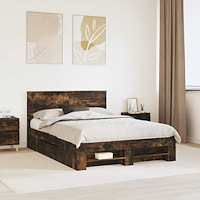 vidaXL Sängram med huvudgavel Rökt ek 140 x 200 cm Konstruerat trä