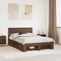 vidaXL Sängram med huvudgavel Brun Ek 140 x 200 cm Konstruerat trä