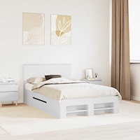 vidaXL Sängram med huvudgavel Vit 137 x 203 cm Konstruerat trä