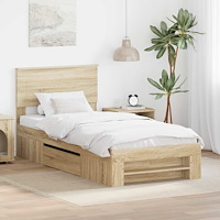vidaXL Sängram med huvudgavel Sonoma-ek 90 x 200 cm Konstruerat trä