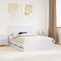vidaXL Sängram med låda med huvudgavel Vit 160 x 200 cm Ingenjörsträ