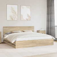 vidaXL Sängram med låda Sonoma-ek 200 x 200 cm Ingenjörsträ