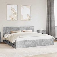 vidaXL Sängram med låda Betonggrå 200 x 200 cm Ingenjörsträ