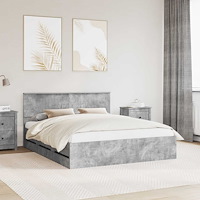 vidaXL Sängram med låda Betonggrå 160 x 200 cm Ingenjörsträ