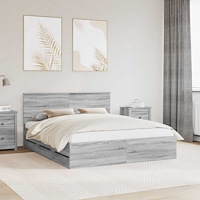 vidaXL Sängram med låda Grå Sonoma 160 x 200 cm Ingenjörsträ