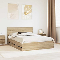 vidaXL Sängram med låda Sonoma-ek 150 x 200 cm Ingenjörsträ