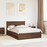 vidaXL Sängram med låda med lagring Brun Ek 140 x 200 cm Ingenjörsträ