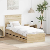 vidaXL Sängram med låda med lagring Sonoma-ek 75 x 190 cm Ingenjörsträ