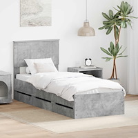 vidaXL Sängram med låda med lagring Betonggrå 75 x 190 cm Ingenjörsträ