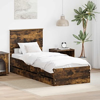 vidaXL Sängram med låda med lagring Rökt ek 75 x 190 cm Ingenjörsträ