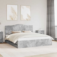 vidaXL Sängram med låda Betonggrå 200 x 200 cm Ingenjörsträ