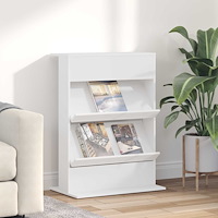 vidaXL Tidningshylla med hylla Vit 70 x 41 x 96 cm Konstruerat trä
