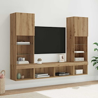 vidaXL TV-väggenheter med LED med led 5 pcs Artisan Ek Konstruerat trä