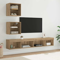 vidaXL TV-väggenheter med LED med led 5 pcs Artisan Ek Konstruerat trä