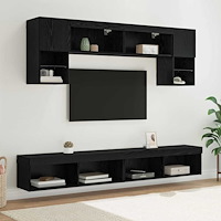 vidaXL TV-väggenheter med LED 6 pcs Svart Ek Konstruerat trä