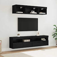 vidaXL TV-väggenheter med LED med led 5 pcs Svart Ek 80 x 30 x 40 cm