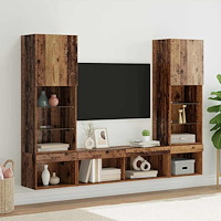 vidaXL TV-väggenheter med LED 5 pcs Gammalt trä 40,5 x 30 x 102 cm