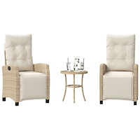 vidaXL Bistrogrupp med dynor 3 delar beige konstrotting